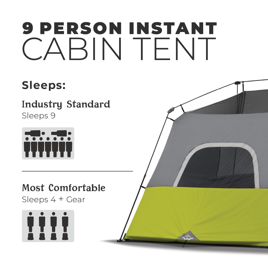 CORE 9-Person Instant Cabin Tent with Multi Rooms & Storage Pockets