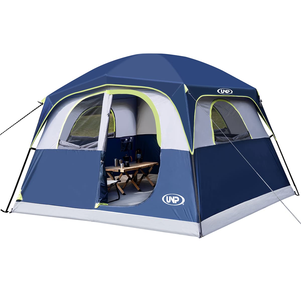 UNP 6-Person Waterproof Family Camping Tent with Mesh Windows – Dark Blue