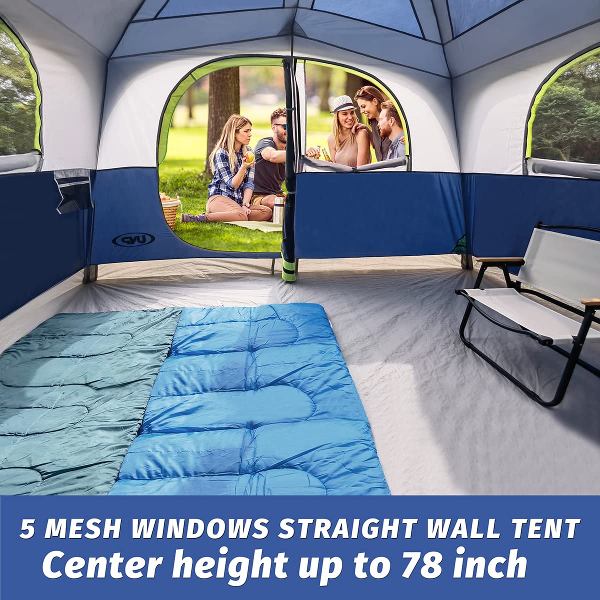 UNP 6-Person Waterproof Family Camping Tent with Mesh Windows – Dark Blue