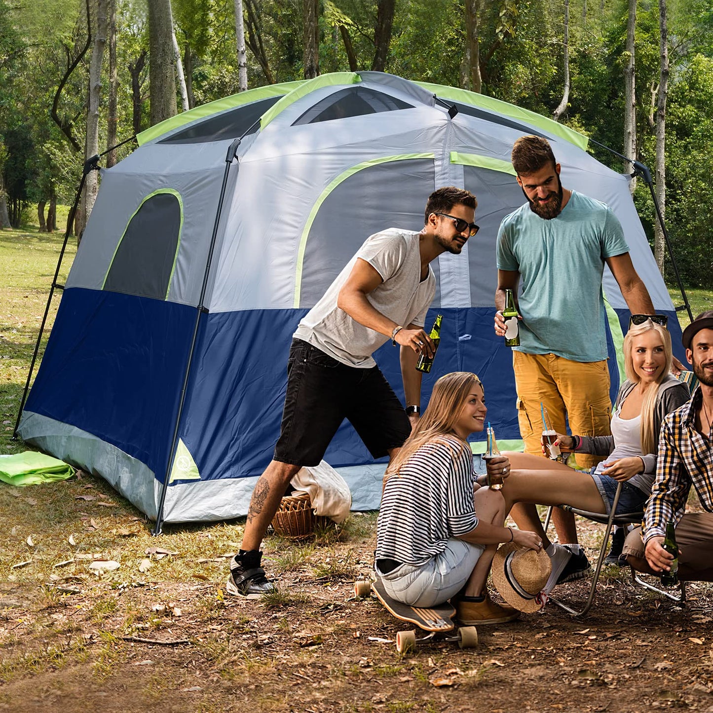 UNP 6-Person Waterproof Family Camping Tent with Mesh Windows – Dark Blue