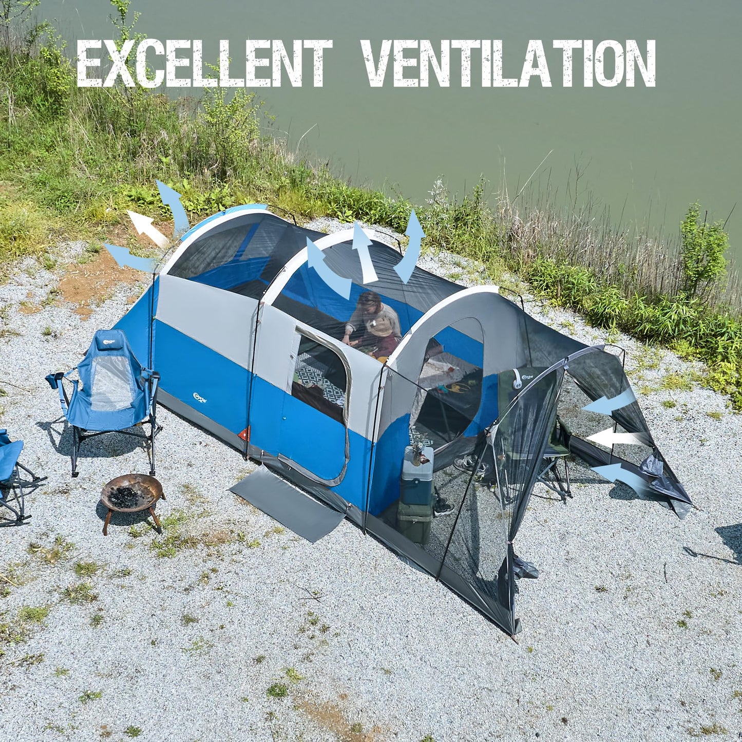 PORTAL 8-Person Family Camping Tent with Screen Porch & Rainfly – Weather Resistant