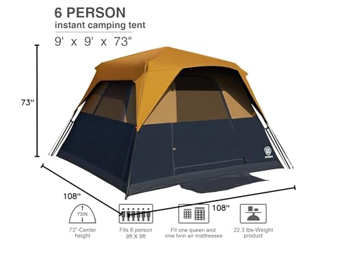 EVER ADVANCED 6-Person Instant Cabin Tent with Rainfly – Water-Resistant, Easy Setup