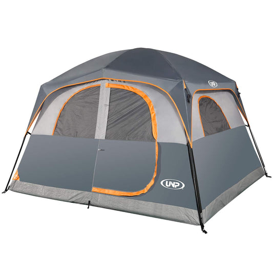 UNP 6-Person Waterproof Family Camping Tent with Mesh Windows – Gray