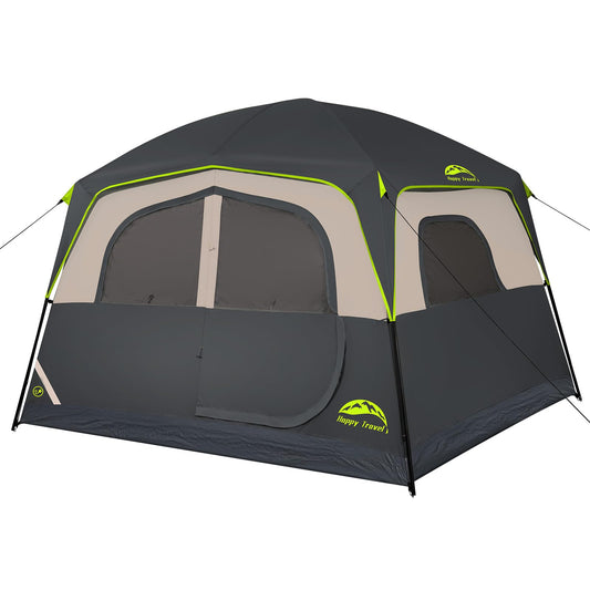 Happy Travel 6-Person Waterproof Cabin Tent with Mesh Windows & Carry Bag