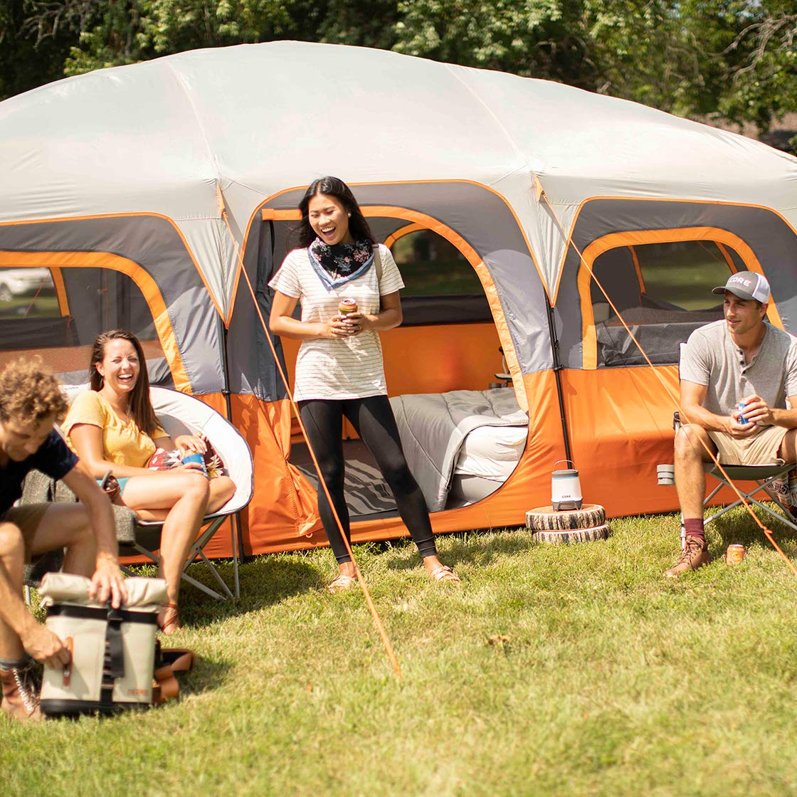 CORE 12-Person Multi-Room Family Cabin Tent with Storage Pockets & Carry Bag