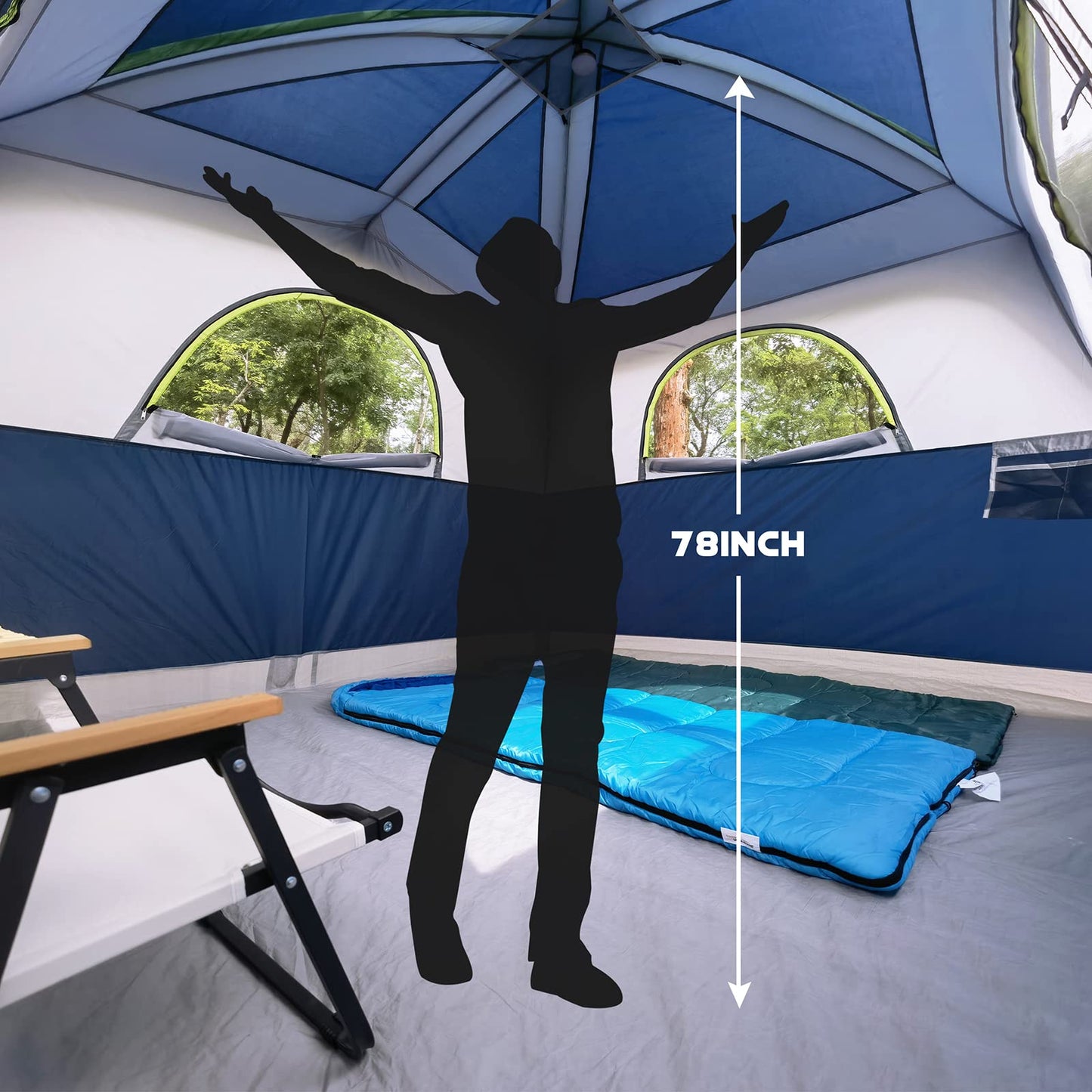 UNP 6-Person Waterproof Family Camping Tent with Mesh Windows – Dark Blue