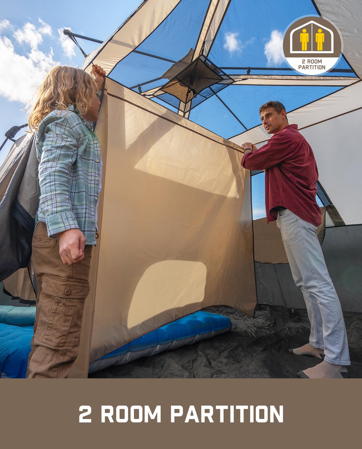 FanttikOutdoor Zeta C8 Pro 8-Person Instant Camping Tent with Rainfly & Carry Bag – Khaki