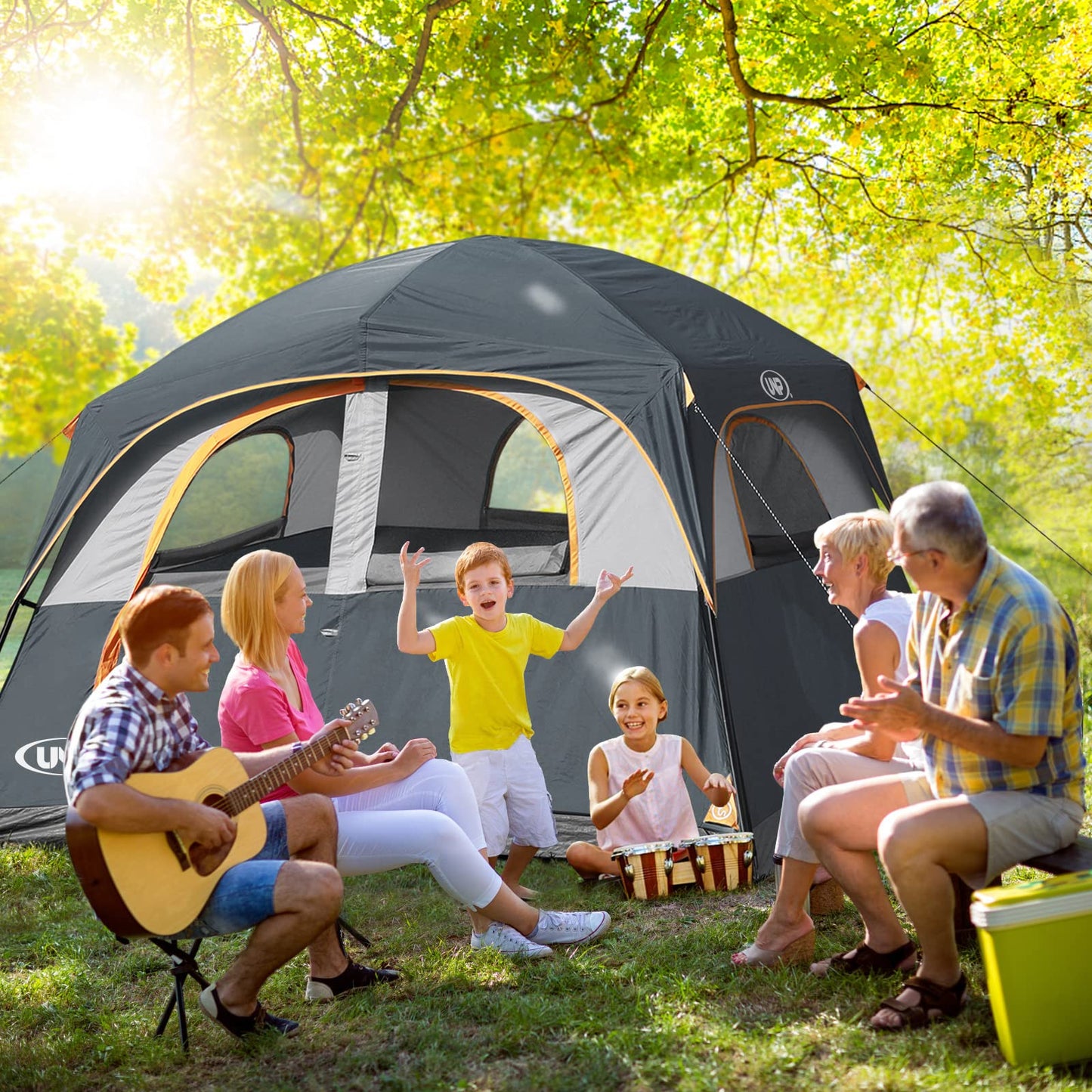 UNP 6-Person Waterproof Family Camping Tent with Mesh Windows – Gray