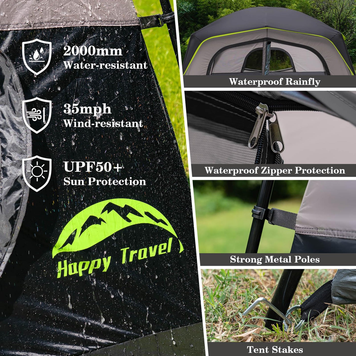 Happy Travel 6-Person Waterproof Cabin Tent with Mesh Windows & Carry Bag