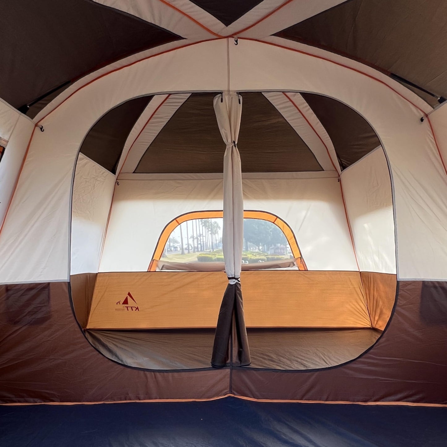 KTT 12-Person Waterproof Family Cabin Tent with 2 Rooms & Mesh Windows – Brown