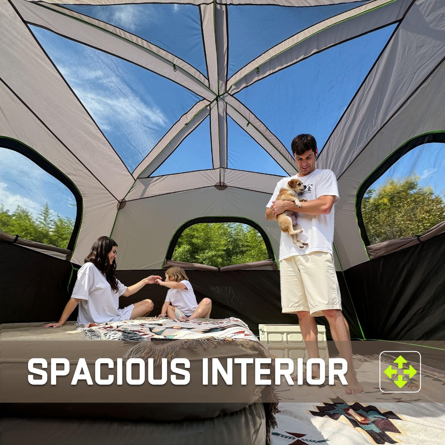 Happy Travel 6-Person Waterproof Cabin Tent with Mesh Windows & Carry Bag