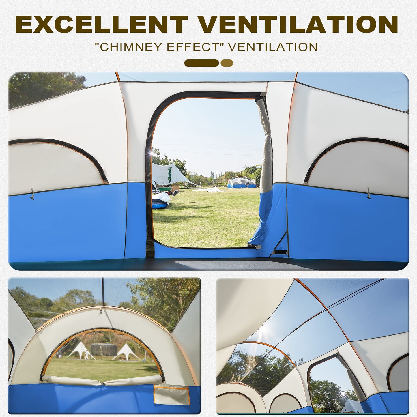 GoHimal 8-Person Waterproof Family Camping Tent with Rainfly & Carry Bag