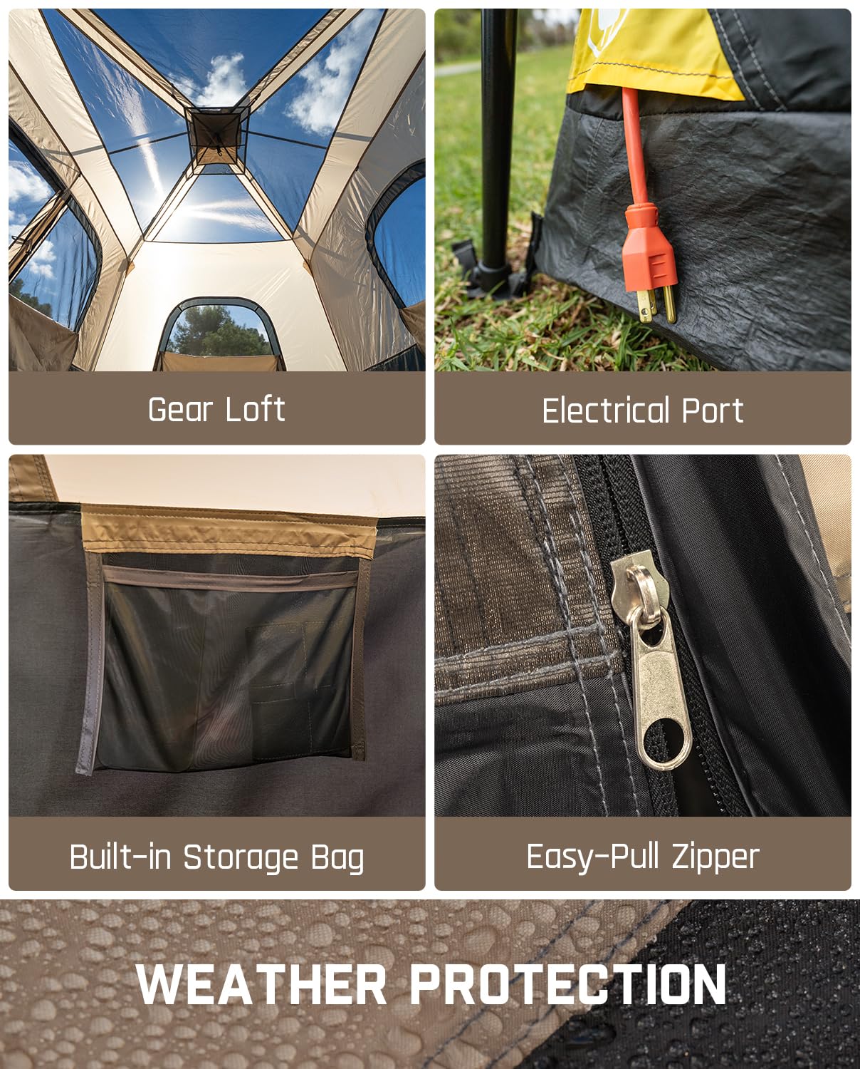 FanttikOutdoor Zeta C8 Pro 8-Person Instant Camping Tent with Rainfly & Carry Bag – Khaki