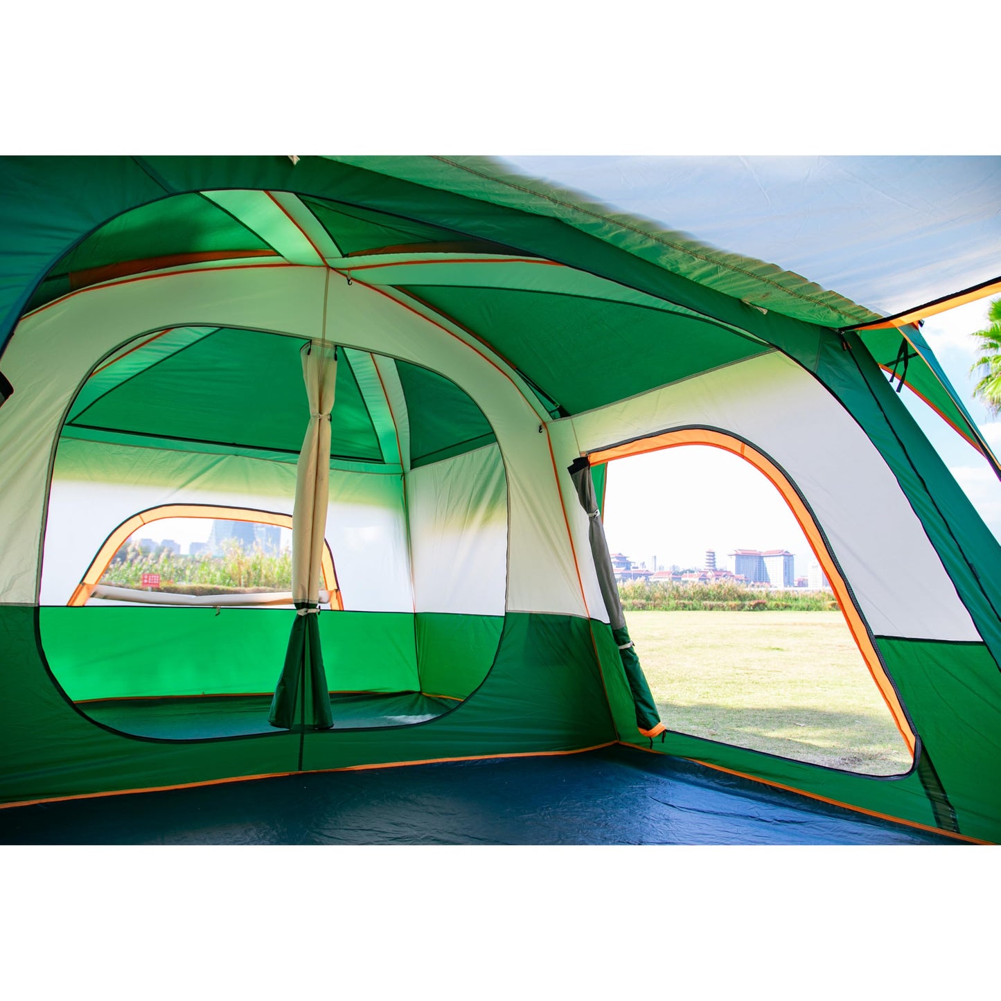 KTT 12-Person Waterproof Family Cabin Tent with 2 Rooms & Mesh Windows – Green