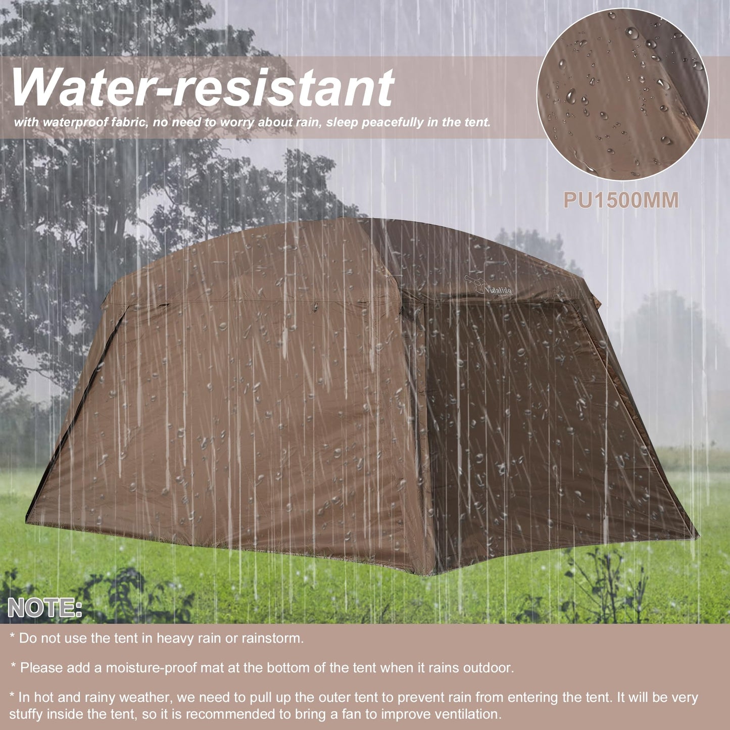 Vidalido 4-6 Person Waterproof 2-Room Camping Tent with 3 Doors – Portable Family Tent