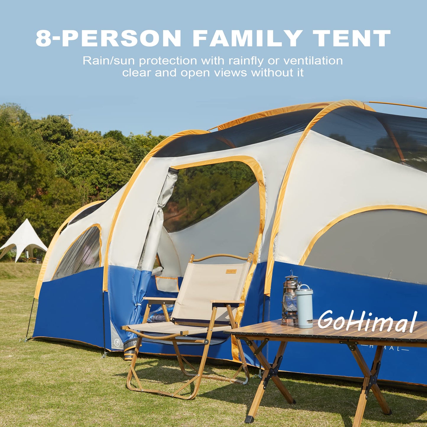 GoHimal 8-Person Waterproof Family Camping Tent with Rainfly & Carry Bag