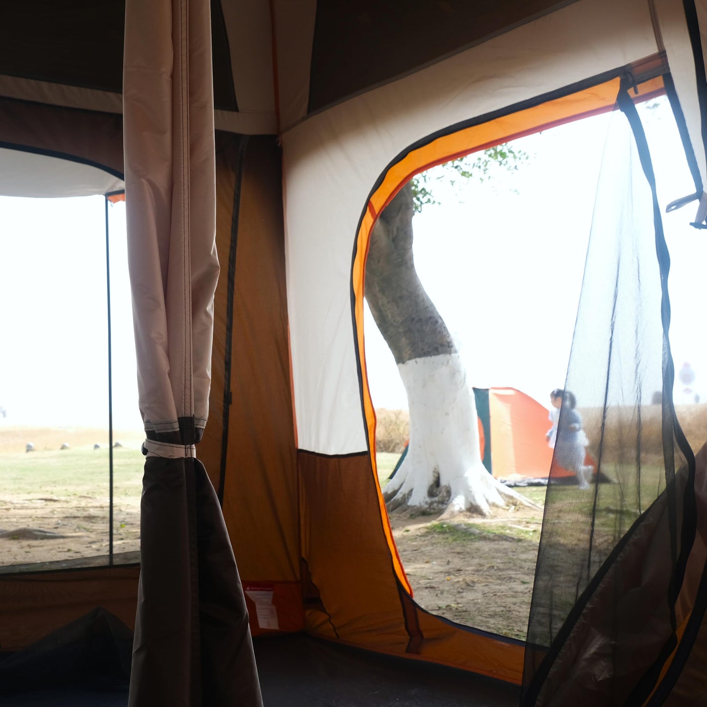 KTT 12-Person Waterproof Family Cabin Tent with 2 Rooms & Mesh Windows – Brown