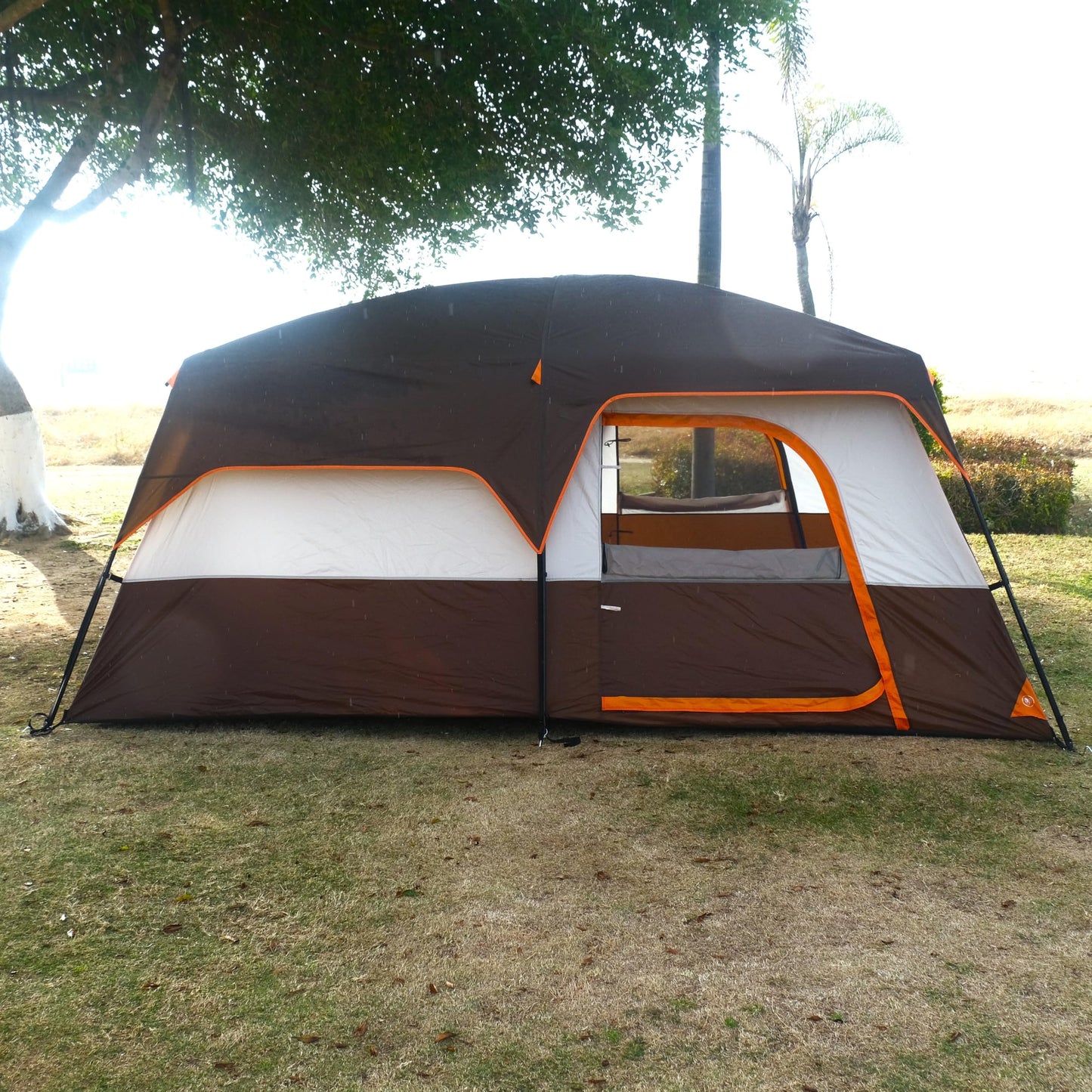 KTT 12-Person Waterproof Family Cabin Tent with 2 Rooms & Mesh Windows – Brown