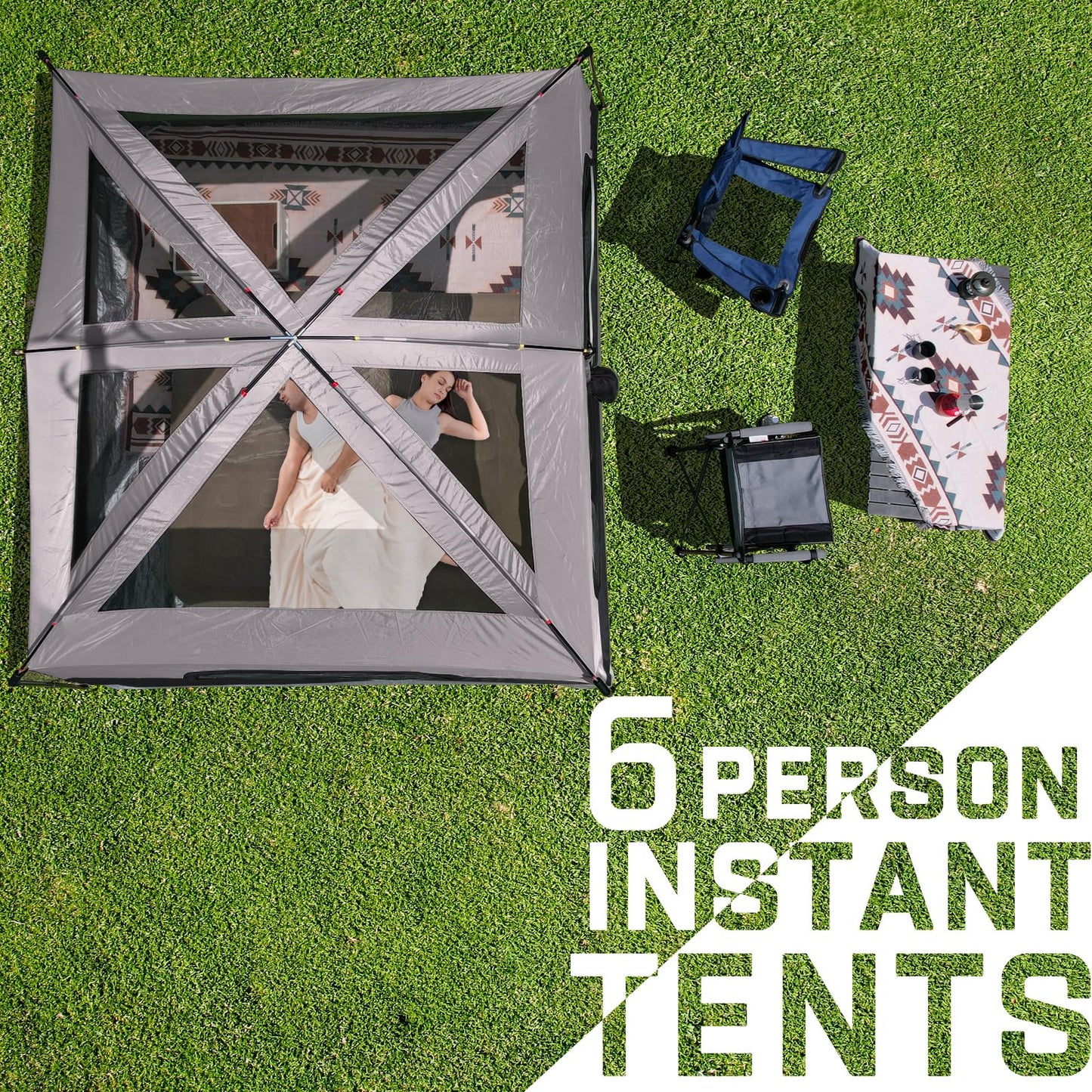 Happy Travel 6-Person Waterproof Cabin Tent with Mesh Windows & Carry Bag