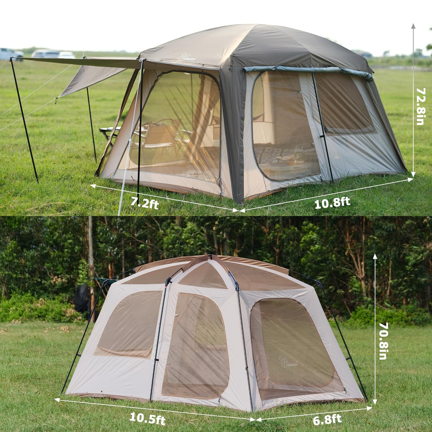 Vidalido 4-6 Person Waterproof 2-Room Camping Tent with 3 Doors – Portable Family Tent